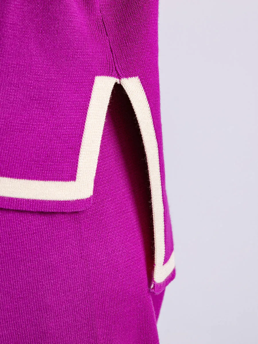 Chic Contrast Color Split Knitted Two-Piece Set with Wide-Leg Pants