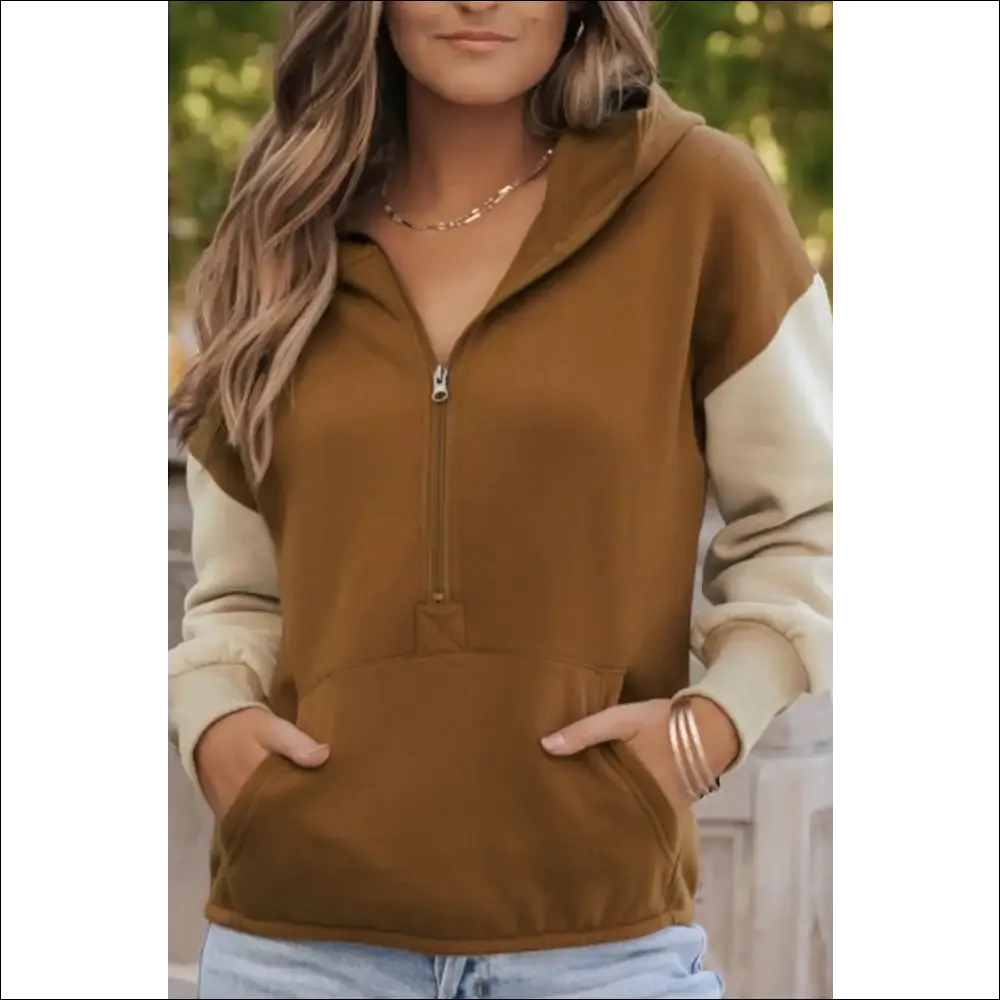 Chic Contrast Half Zip Long Sleeve Hoodie