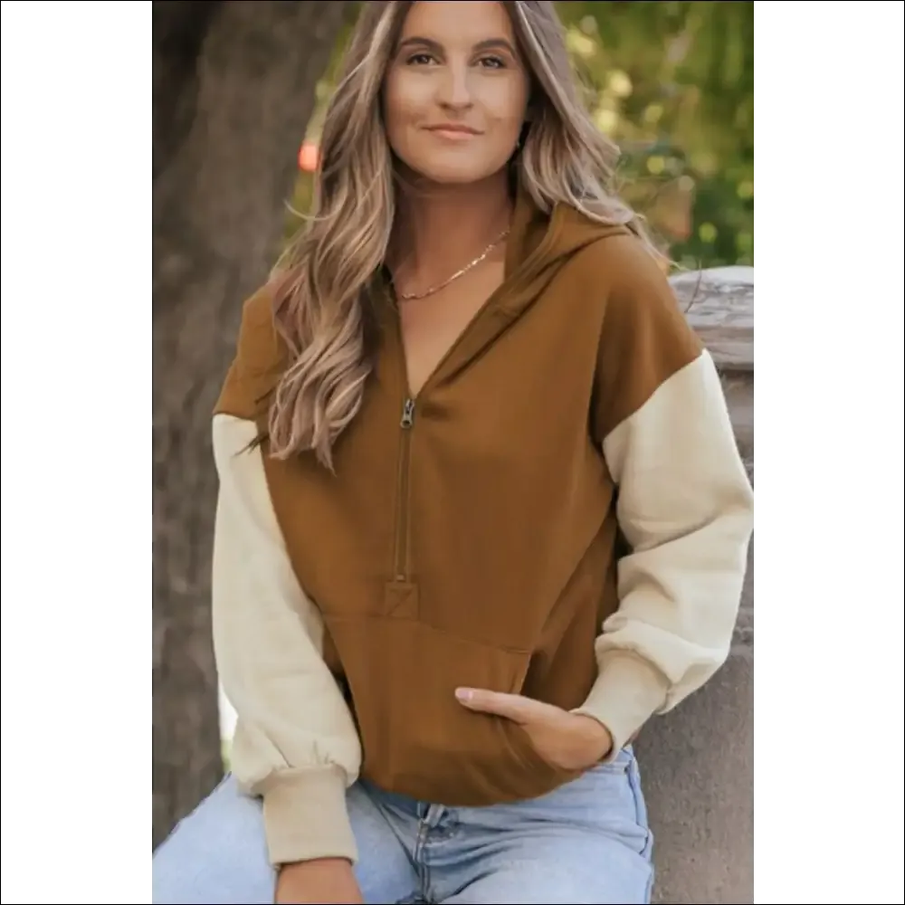 Chic Contrast Half Zip Long Sleeve Hoodie