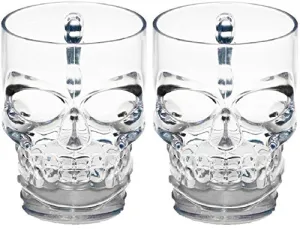Circleware Skull Face Beer Mug Drinking Glasses with Handle, Set of 2, Heavy Base Funny Entertainment Glassware for Water, Juice and Halloween Decorations Beverage Gifts, 17.6 oz.