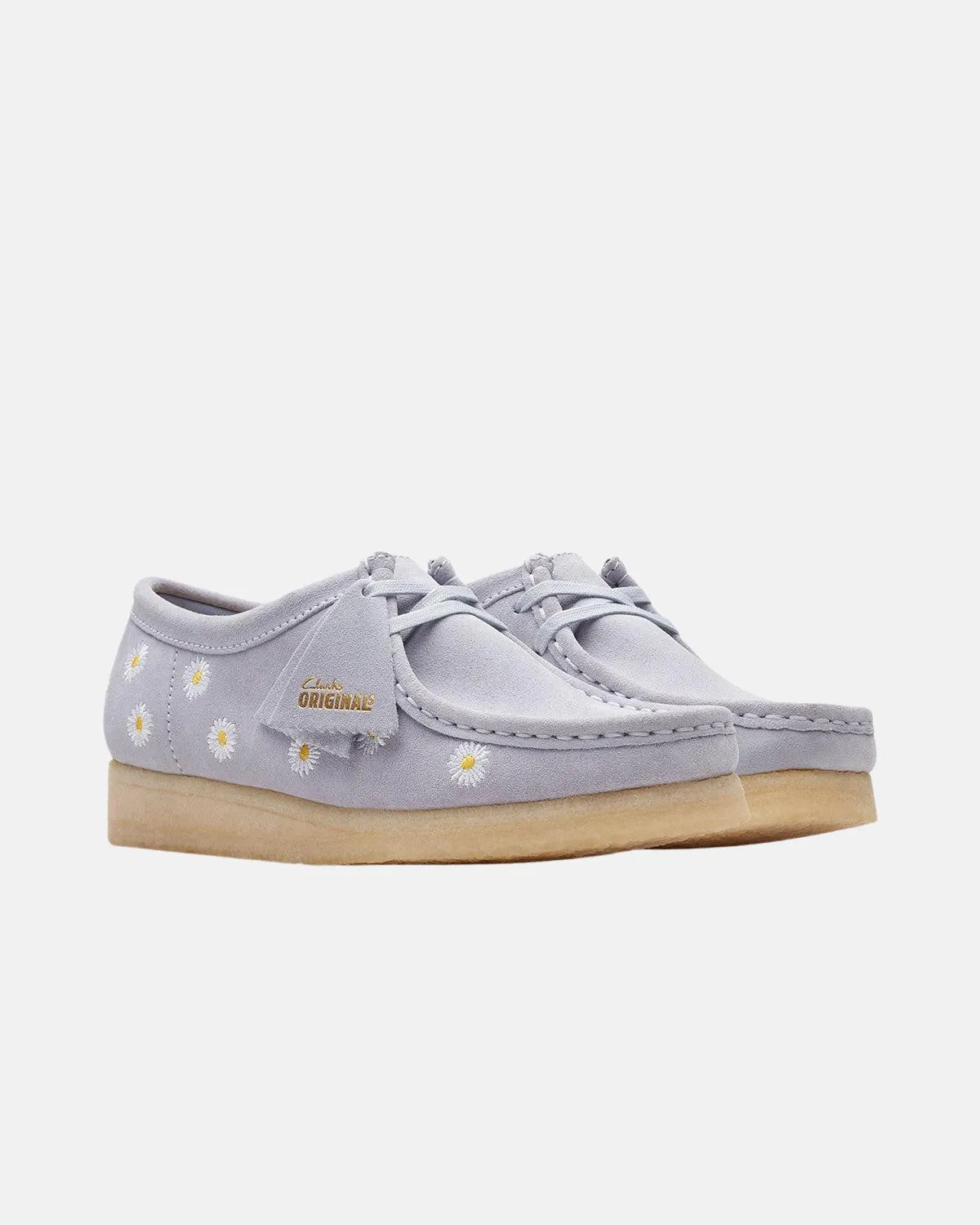 CLARKS ORIGINALS WOMENS WALLABEE SHOES CLOUD GREY EMBROIDERED