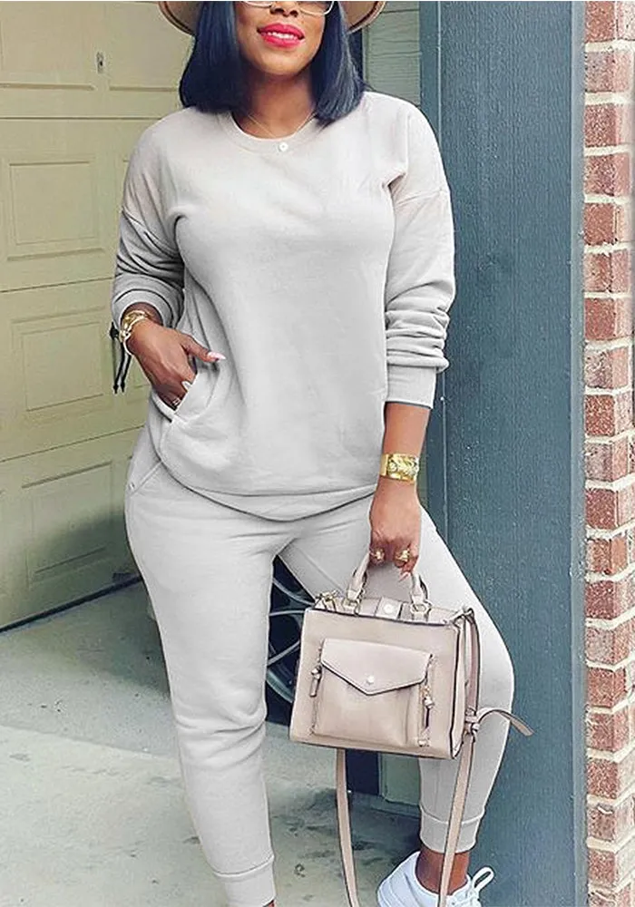 Cozy and Chic Solid Color Slim Fit Casual Two-Piece Pants Set for Autumn and Winter Fashion