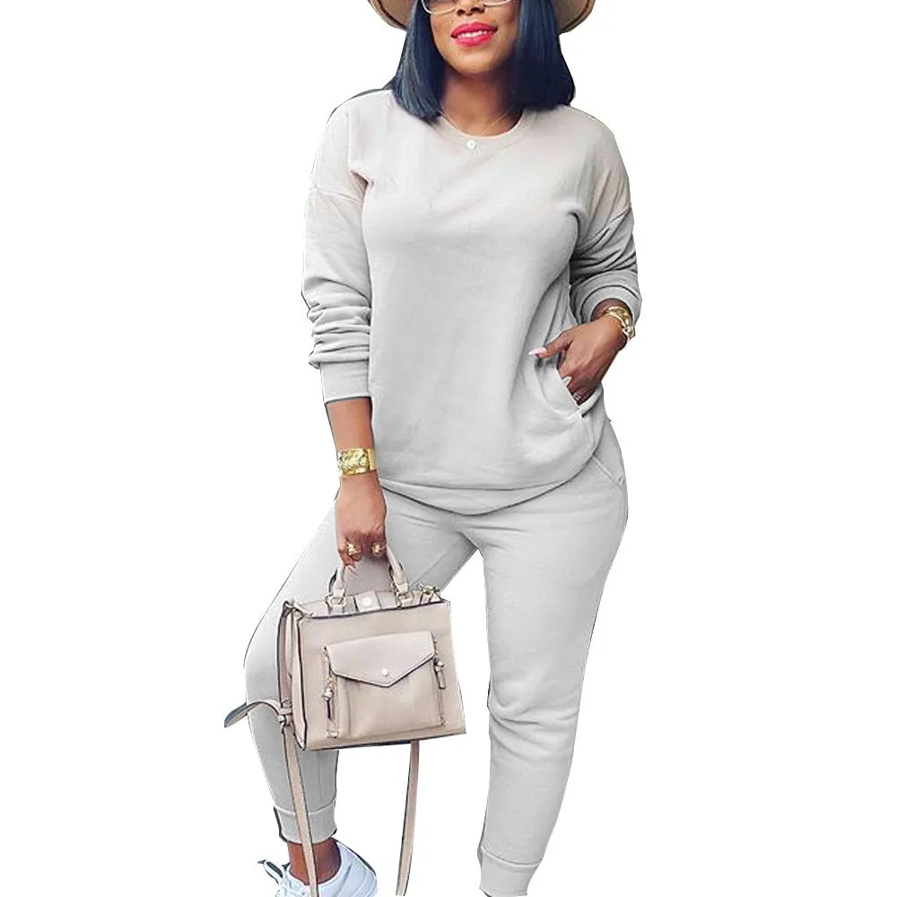 Cozy and Chic Solid Color Slim Fit Casual Two-Piece Pants Set for Autumn and Winter Fashion