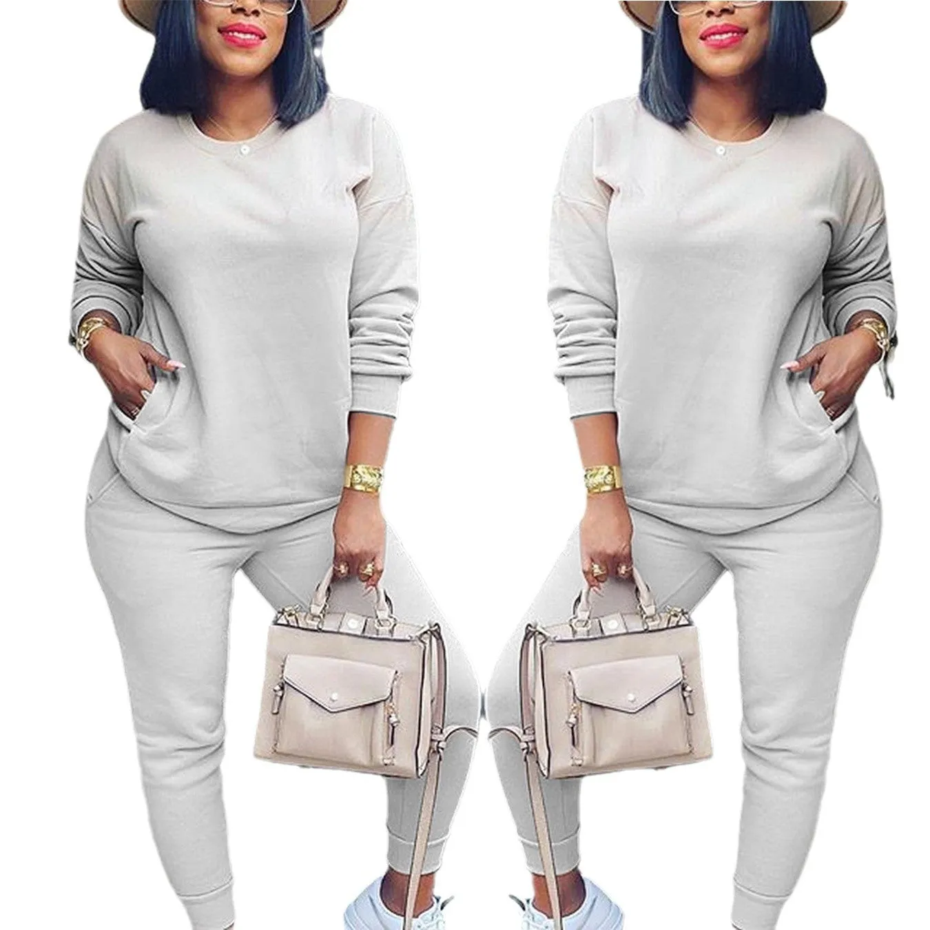 Cozy and Chic Solid Color Slim Fit Casual Two-Piece Pants Set for Autumn and Winter Fashion