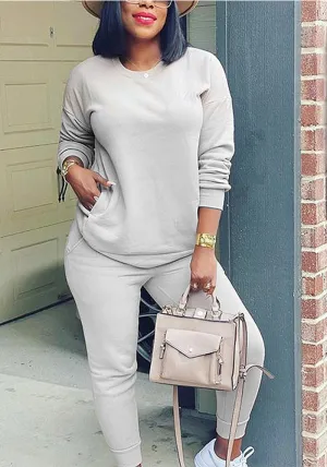 Cozy and Chic Solid Color Slim Fit Casual Two-Piece Pants Set for Autumn and Winter Fashion