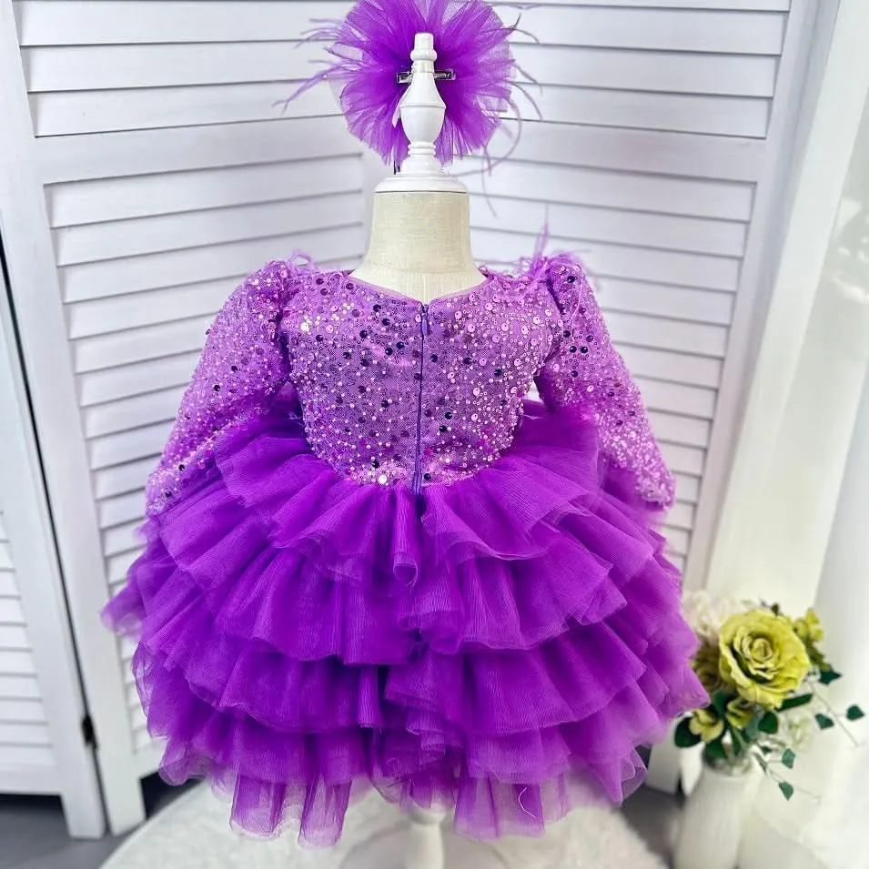 Dance Performance Evening Dress Feather Sequin Birthday Party Girl Princess Dress