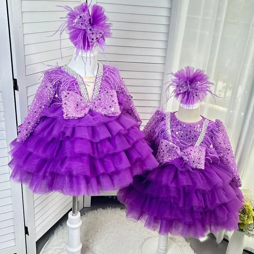 Dance Performance Evening Dress Feather Sequin Birthday Party Girl Princess Dress