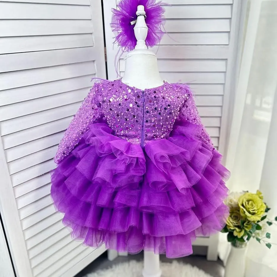 Dance Performance Evening Dress Feather Sequin Birthday Party Girl Princess Dress
