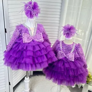 Dance Performance Evening Dress Feather Sequin Birthday Party Girl Princess Dress