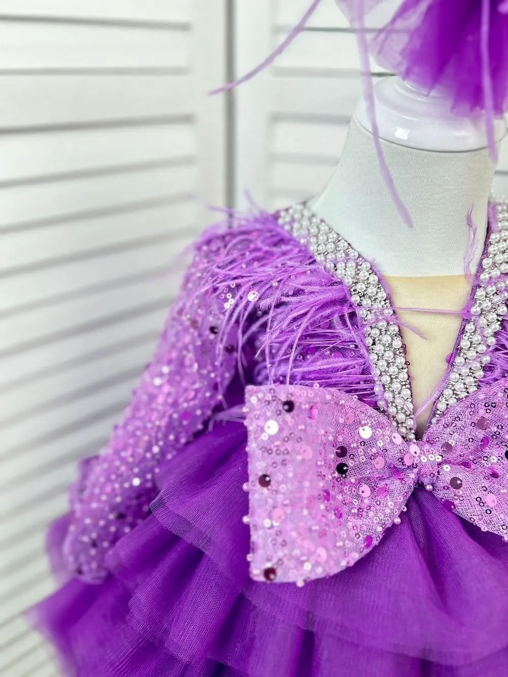 Dance Performance Evening Dress Feather Sequin Birthday Party Girl Princess Dress