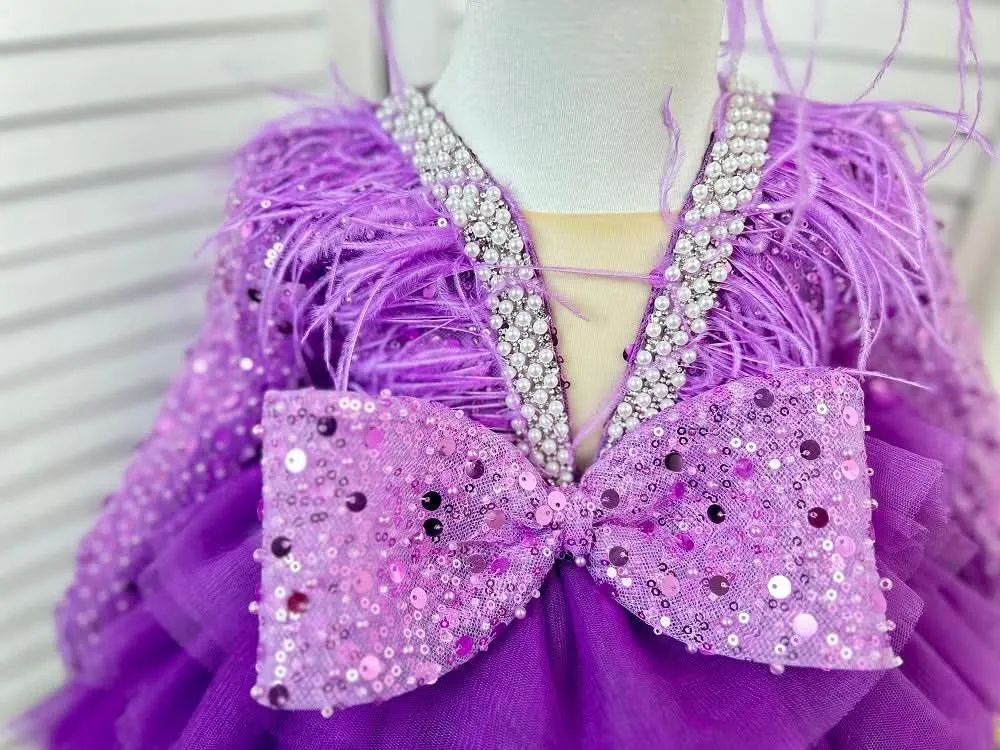 Dance Performance Evening Dress Feather Sequin Birthday Party Girl Princess Dress