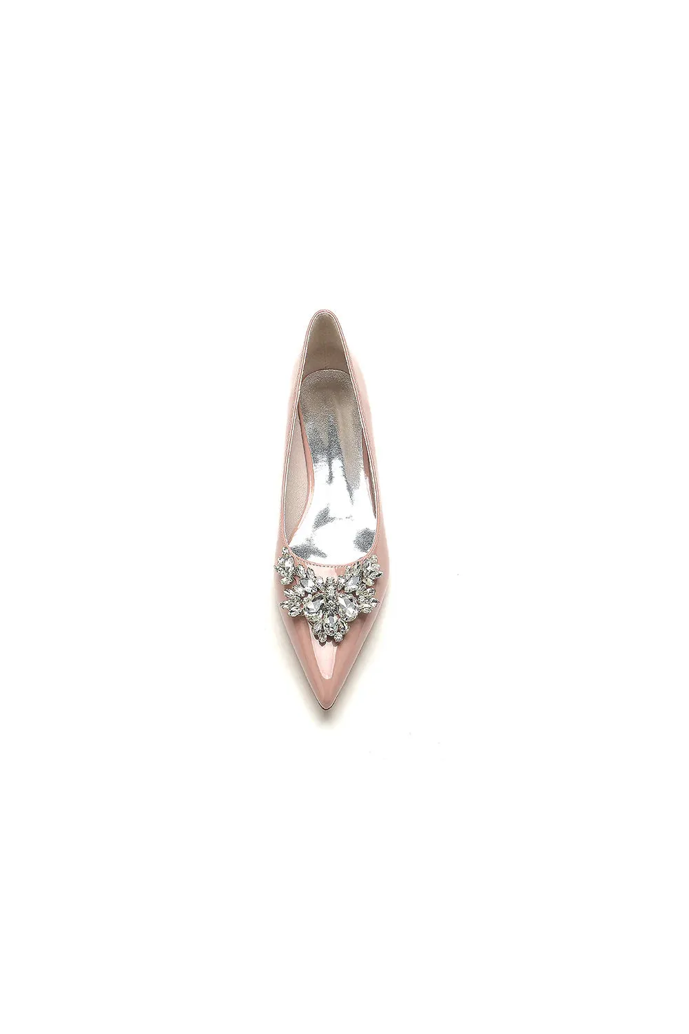 Elegant Black Pointed-Toe Flats with a Crystal Ornament