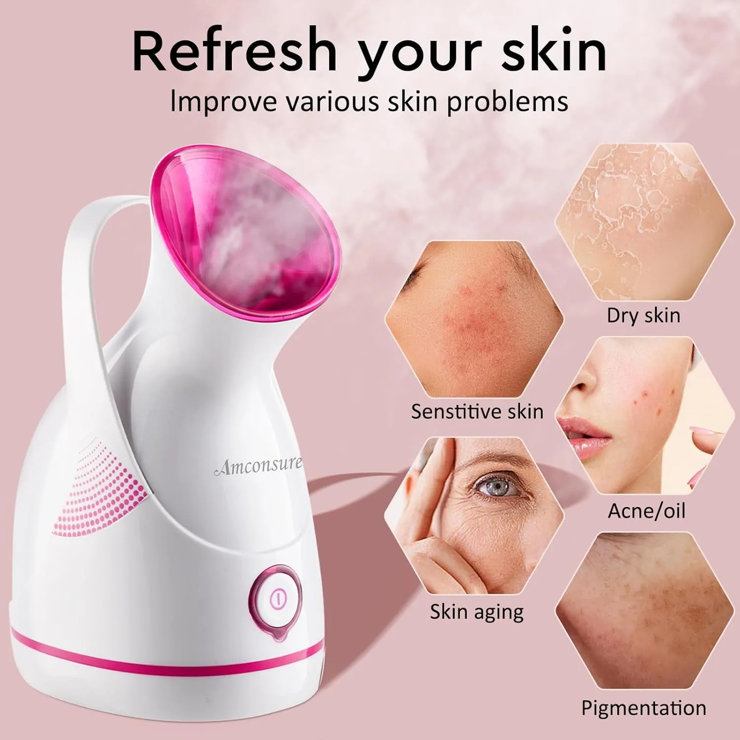 Facial Steamer - Nano Ionic Face Steamer Warm Mist Steamer for Face Home Sauna SPA, Face Humidifier Steamer for Facial Deep Cleaning Unclogs Pores Sinuses - 5 Piece Stainless Steel Skin Kit