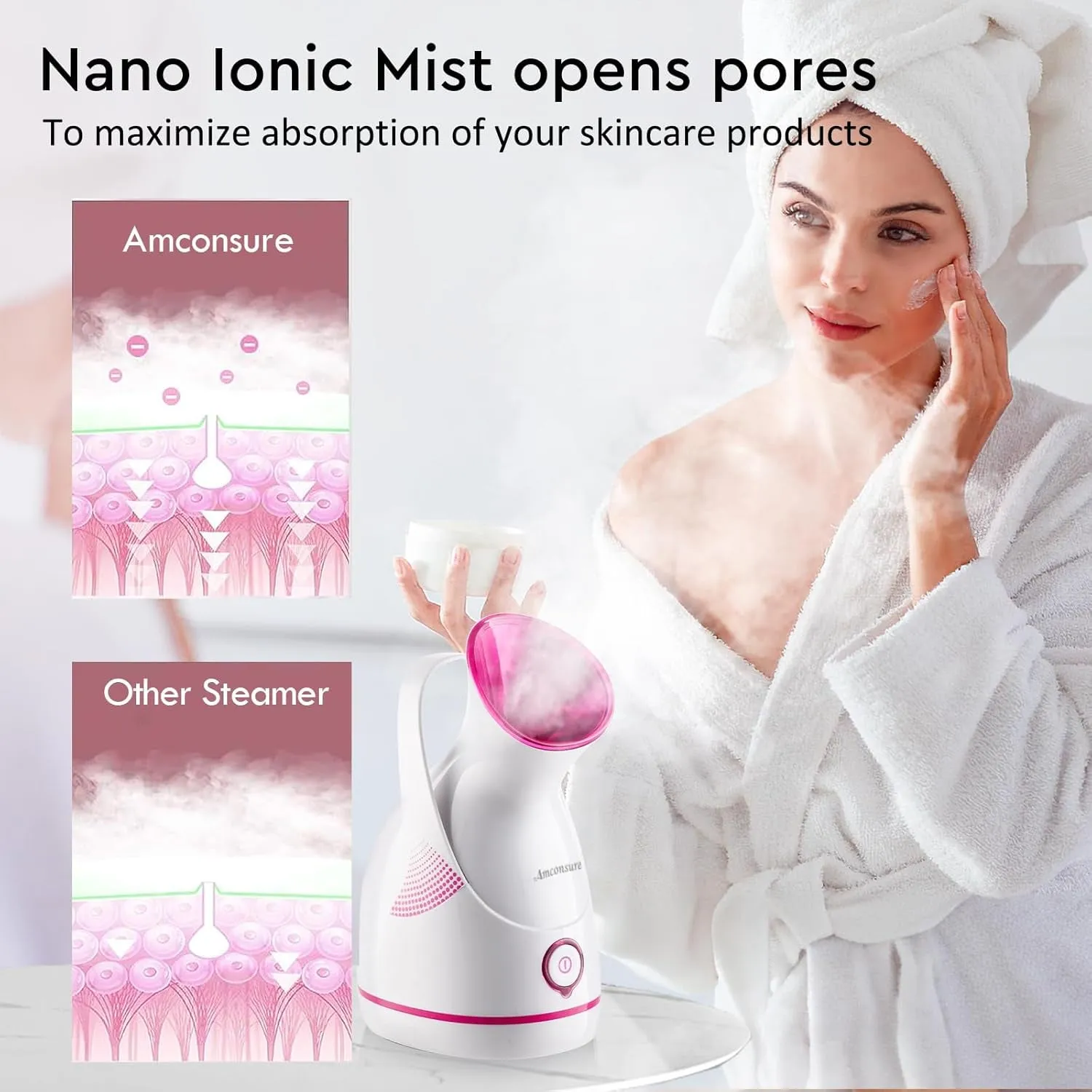 Facial Steamer - Nano Ionic Face Steamer Warm Mist Steamer for Face Home Sauna SPA, Face Humidifier Steamer for Facial Deep Cleaning Unclogs Pores Sinuses - 5 Piece Stainless Steel Skin Kit