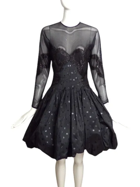 GEOFFREY BEENE- 1989 Black Net & Taffeta Cocktail Dress, Size 4