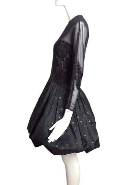 GEOFFREY BEENE- 1989 Black Net & Taffeta Cocktail Dress, Size 4