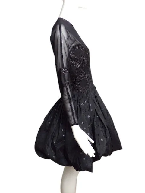 GEOFFREY BEENE- 1989 Black Net & Taffeta Cocktail Dress, Size 4