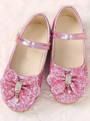 Girls Glitter Bow Tie Crystal Embellished Mary Jane Flats By Liv and Mia