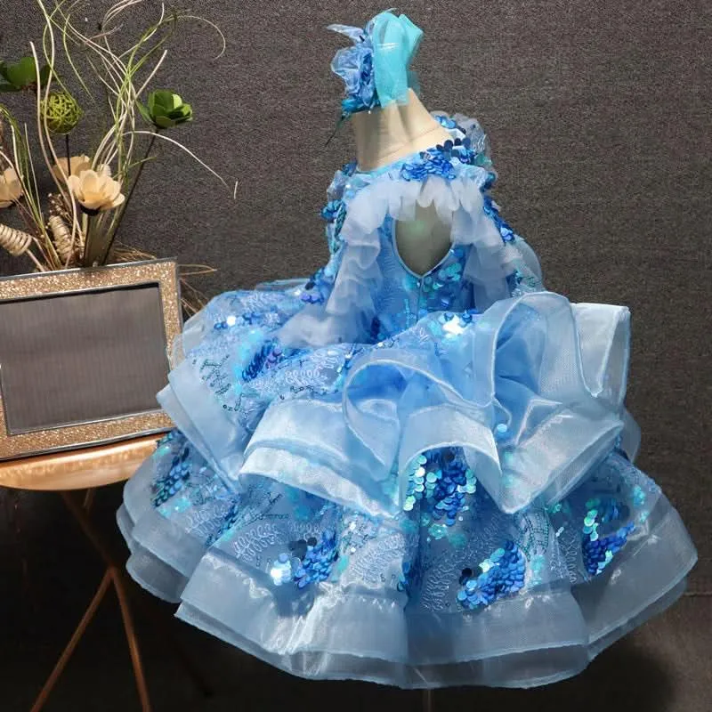 Girls sequin flower luxury princess dress host stage catwalk high-end fashion clothing