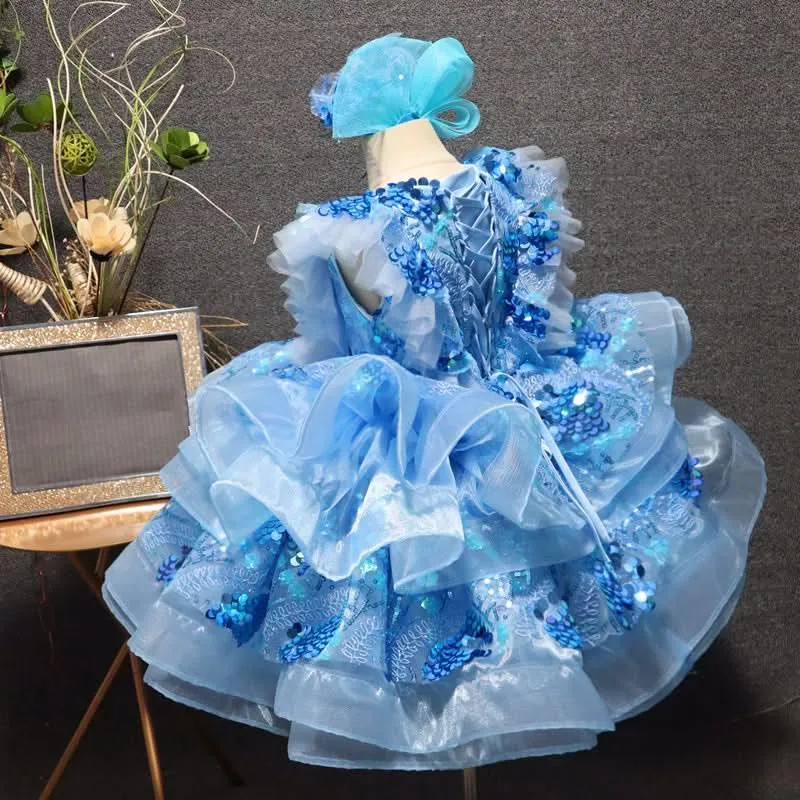 Girls sequin flower luxury princess dress host stage catwalk high-end fashion clothing