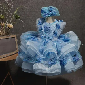 Girls sequin flower luxury princess dress host stage catwalk high-end fashion clothing