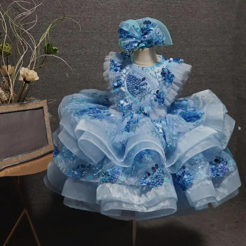 Girls sequin flower luxury princess dress host stage catwalk high-end fashion clothing