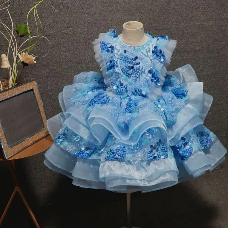 Girls sequin flower luxury princess dress host stage catwalk high-end fashion clothing