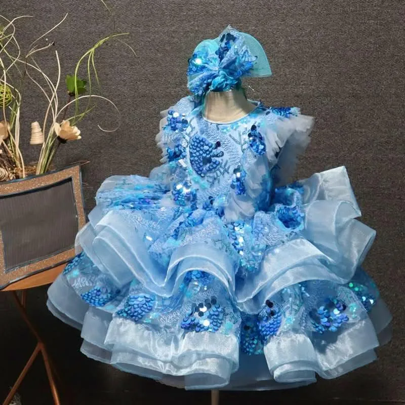 Girls sequin flower luxury princess dress host stage catwalk high-end fashion clothing