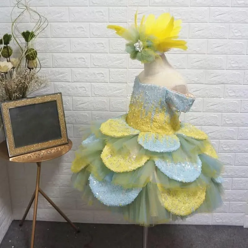 Girls sequin luxury princess dress birthday party host piano performance costume