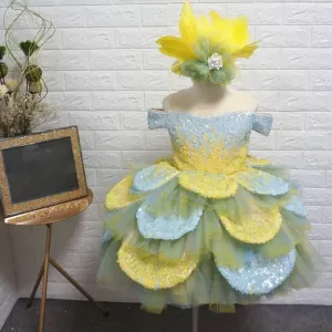 Girls sequin luxury princess dress birthday party host piano performance costume