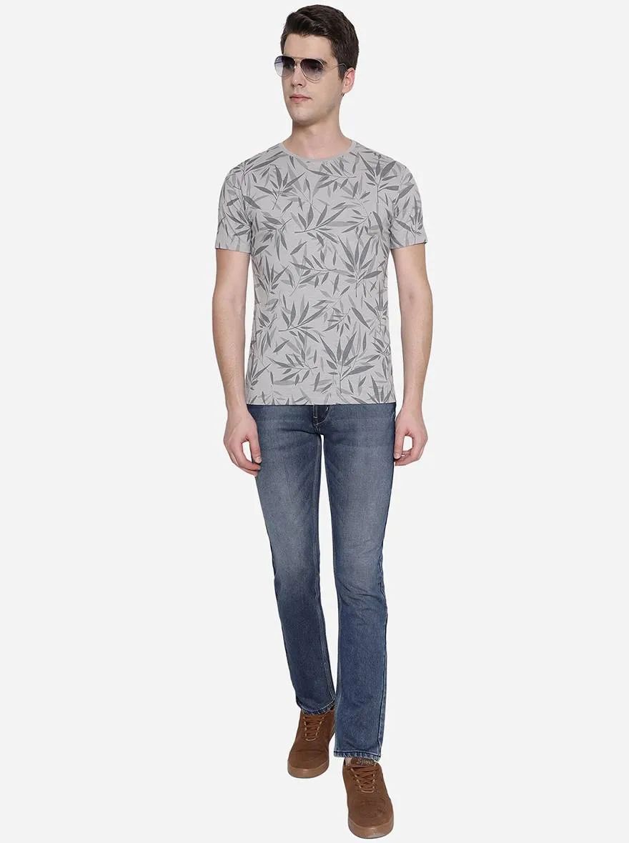 Grey Printed Slim Fit T-Shirt | JadeBlue