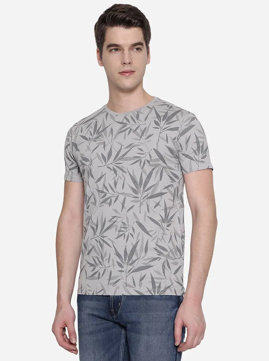 Grey Printed Slim Fit T-Shirt | JadeBlue