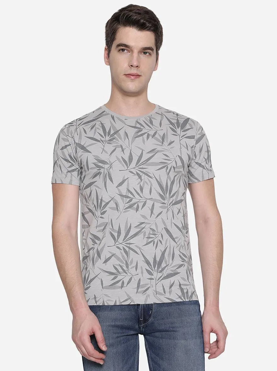 Grey Printed Slim Fit T-Shirt | JadeBlue