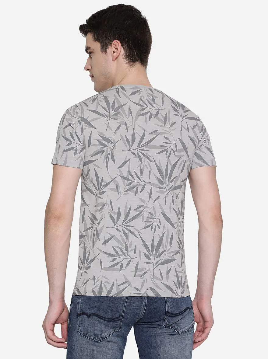 Grey Printed Slim Fit T-Shirt | JadeBlue