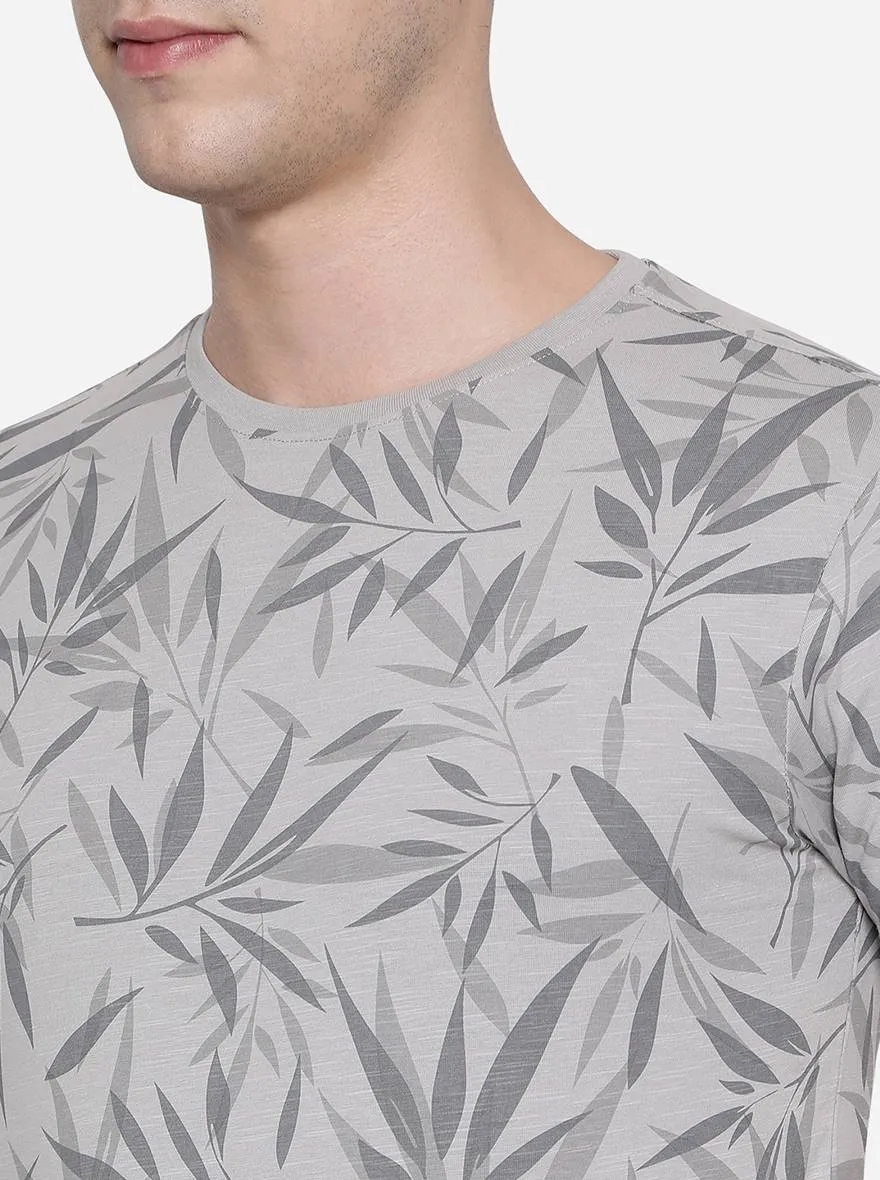 Grey Printed Slim Fit T-Shirt | JadeBlue