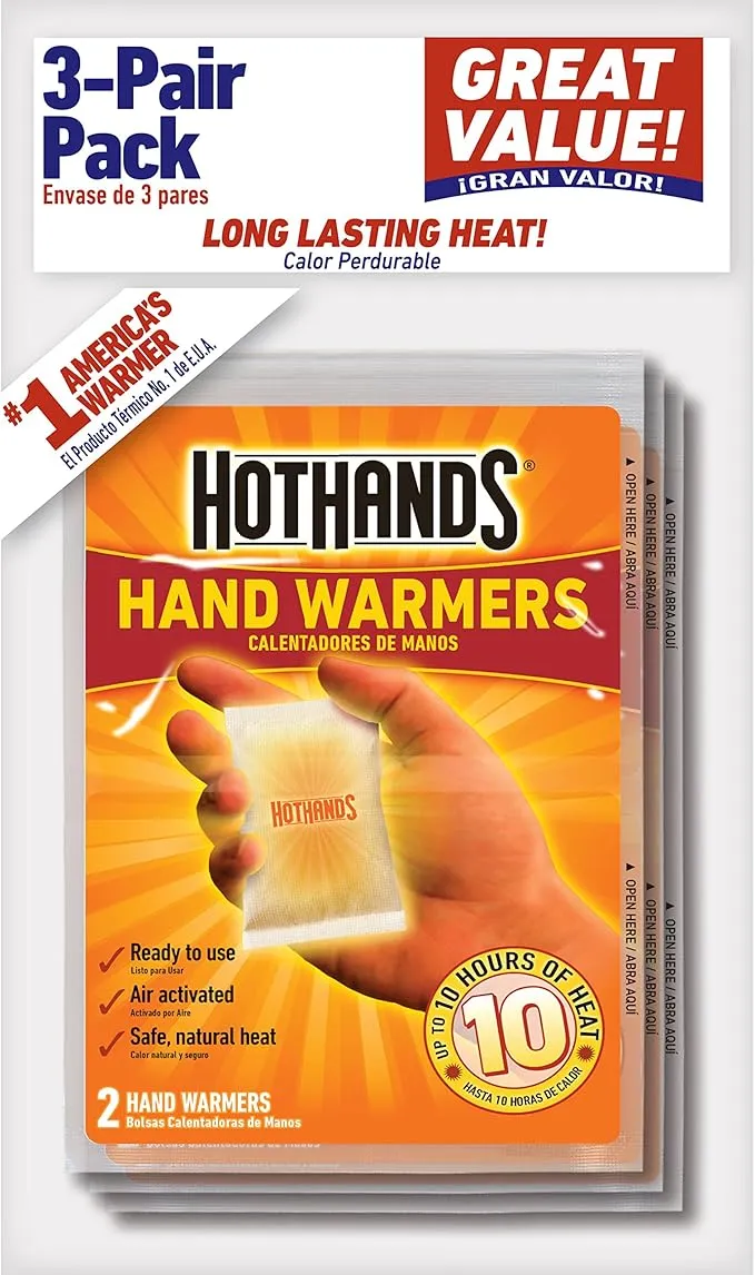 HotHands Hand Warmers - Long Lasting Safe Natural Odorless Air Activated Warmers - Up to 10 Hours of Heat - 3 Pair