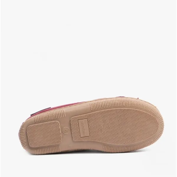 Hush Puppies ADDY Womens Suede Moccasin Slippers Burgundy