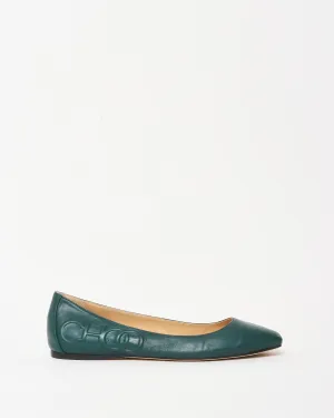 Jimmy Choo Green Leather Logo Flats - 37.5