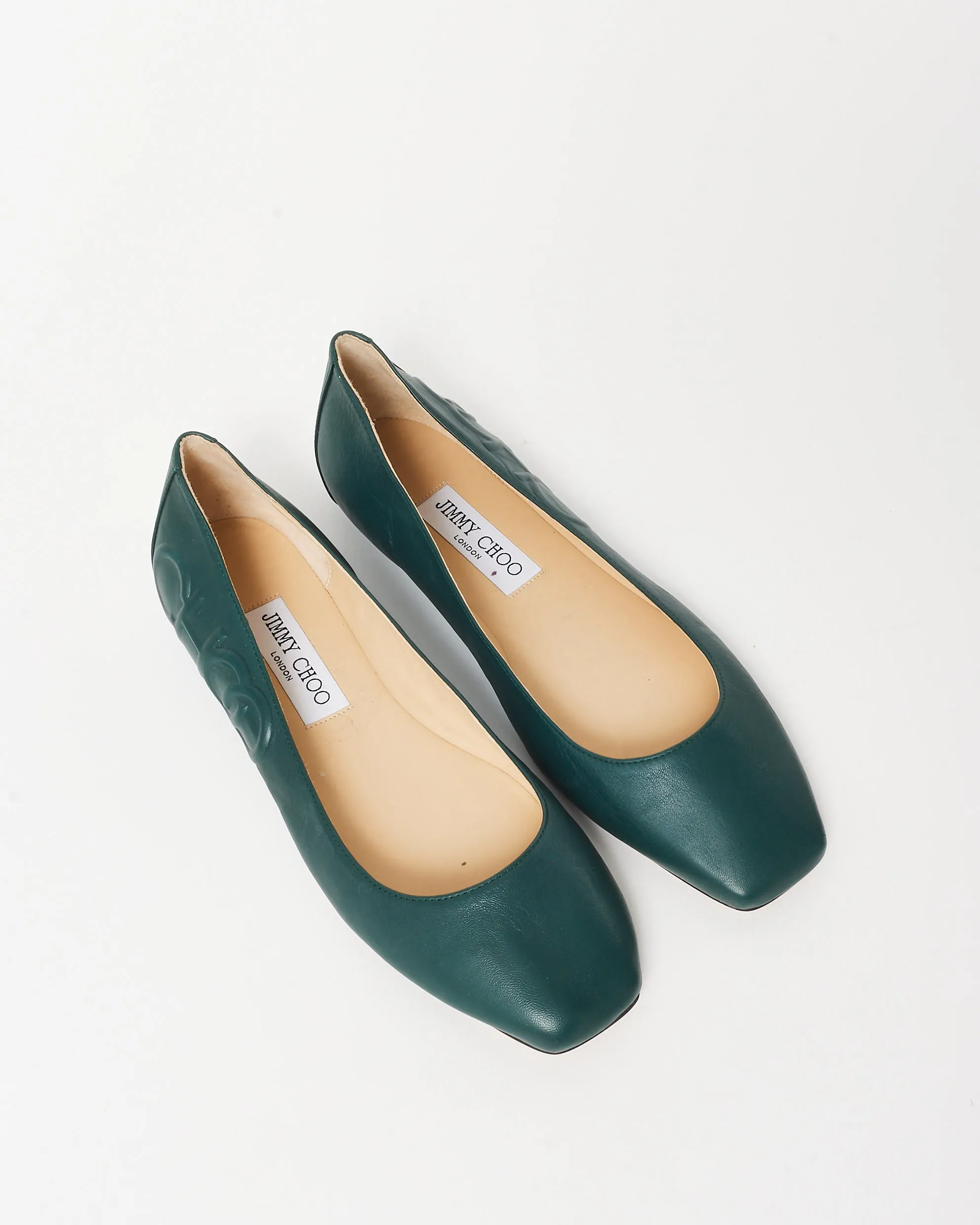 Jimmy Choo Green Leather Logo Flats - 37.5