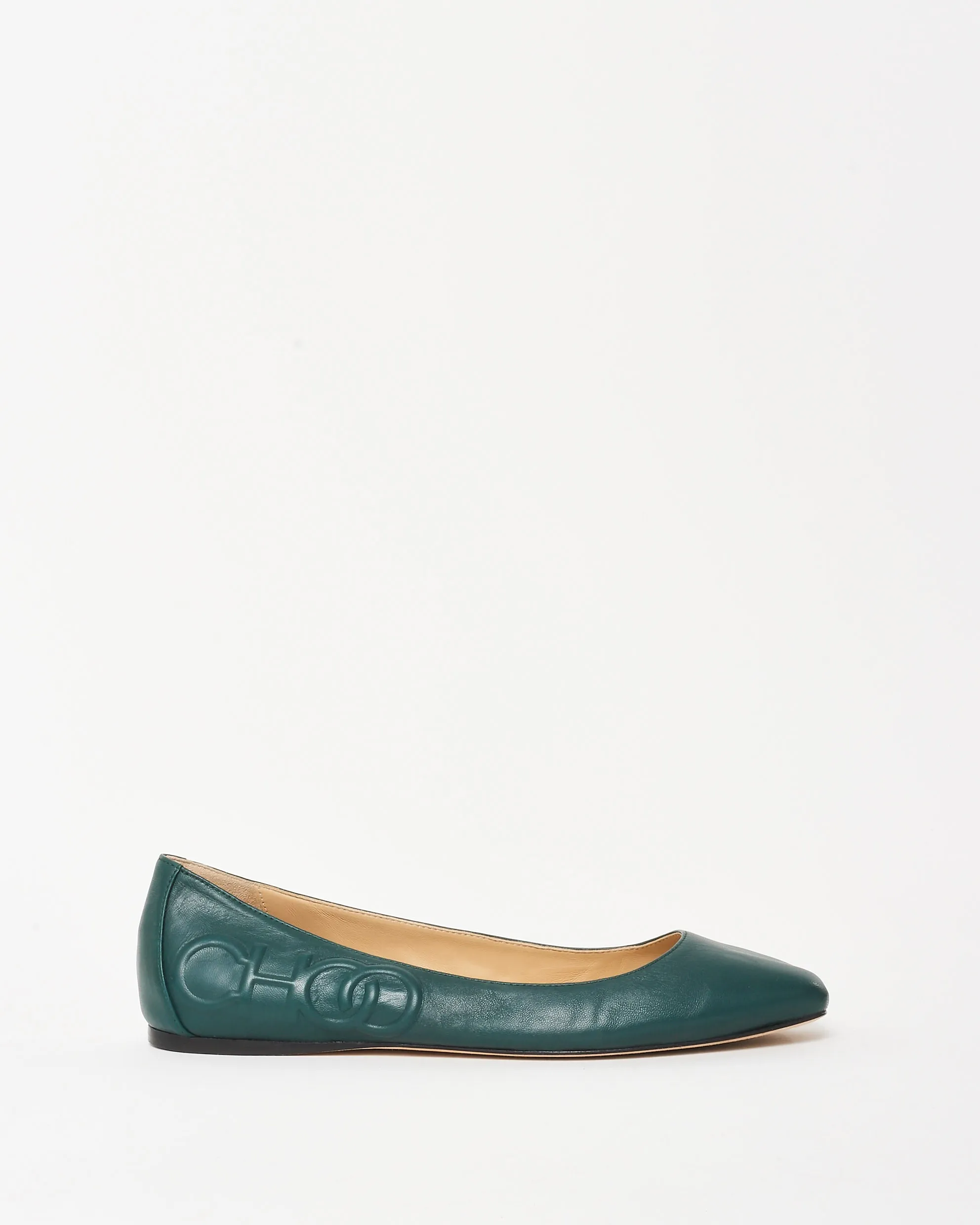 Jimmy Choo Green Leather Logo Flats - 37.5