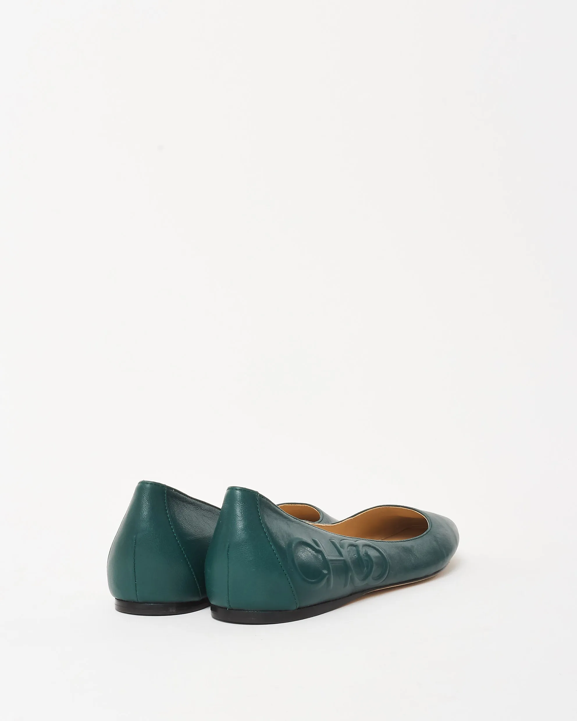 Jimmy Choo Green Leather Logo Flats - 37.5