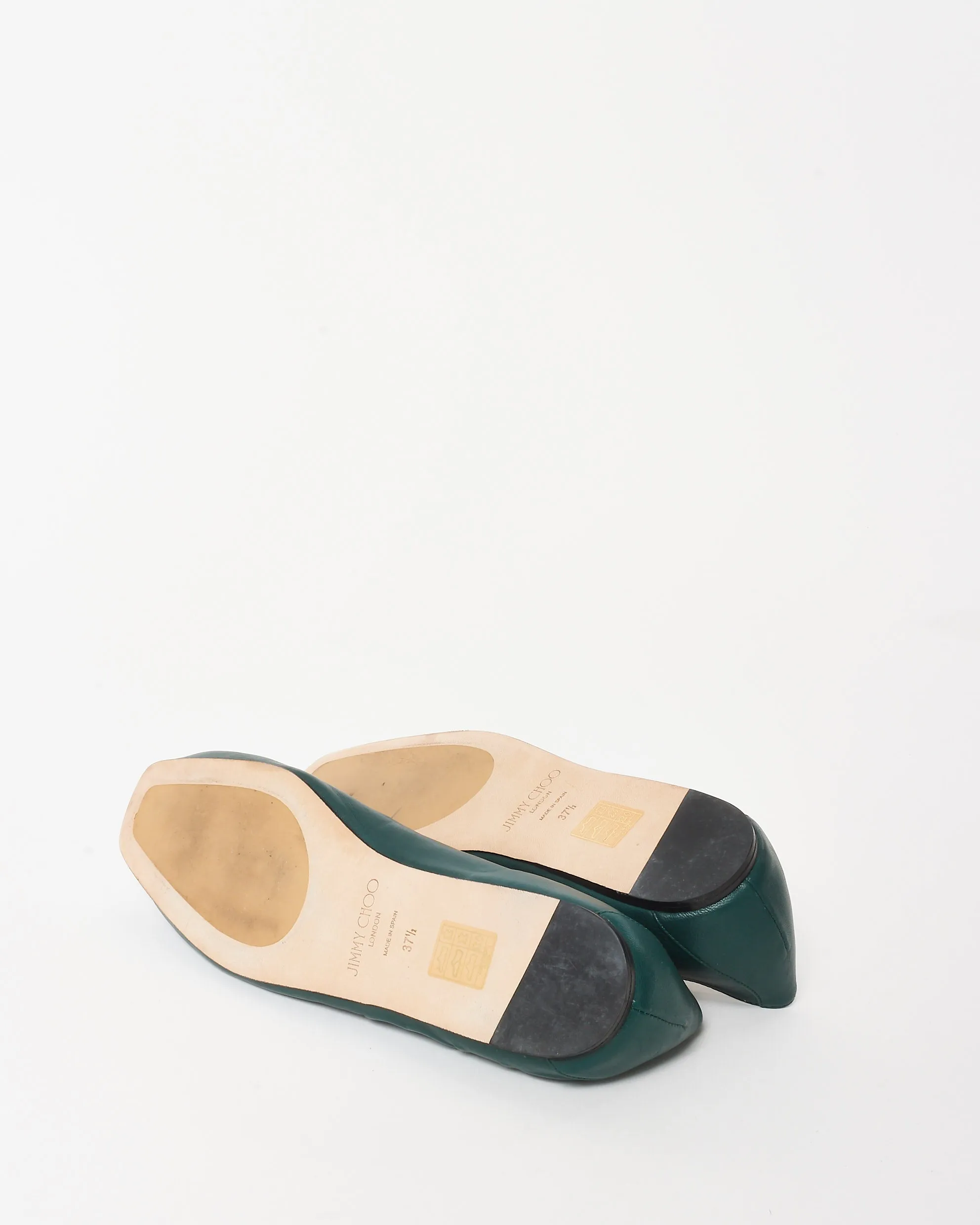 Jimmy Choo Green Leather Logo Flats - 37.5