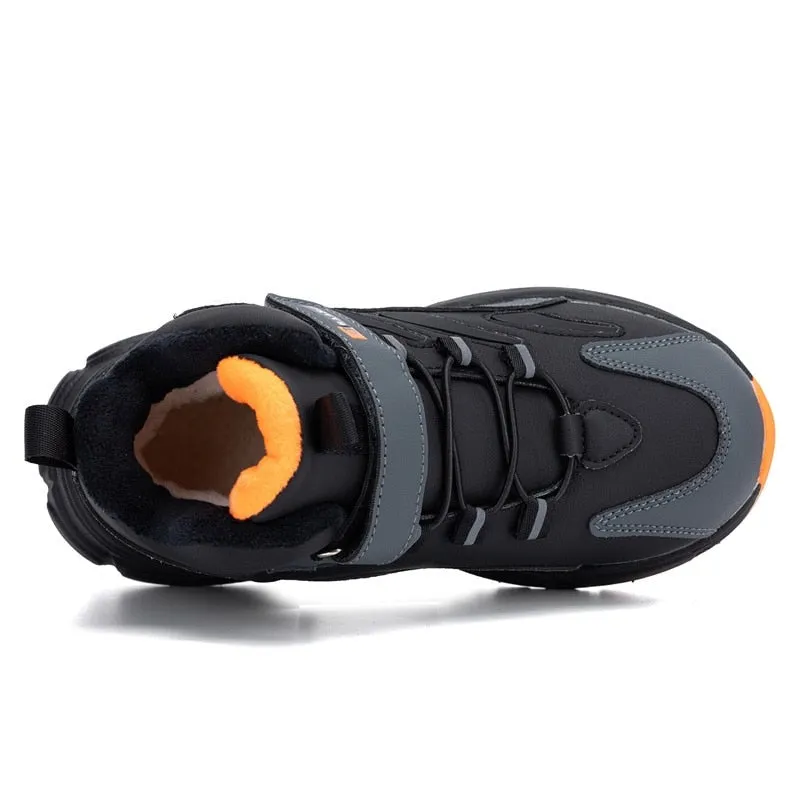 Kids Snow Boots Winter Leather Waterproof Plush Warm Cotton Shoes Boys Girls Non-slip Sneakers