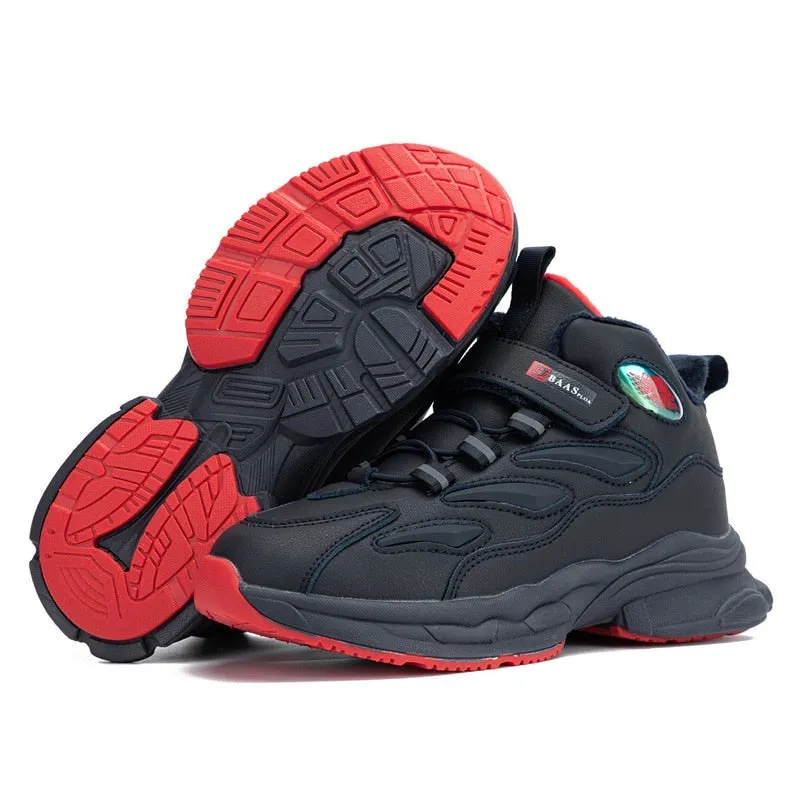 Kids Snow Boots Winter Leather Waterproof Plush Warm Cotton Shoes Boys Girls Non-slip Sneakers