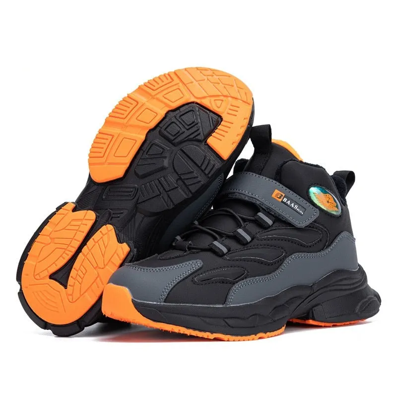 Kids Snow Boots Winter Leather Waterproof Plush Warm Cotton Shoes Boys Girls Non-slip Sneakers