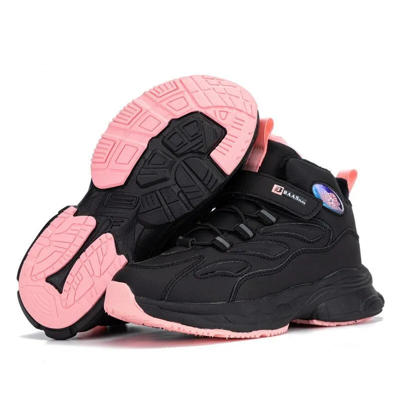 Kids Snow Boots Winter Leather Waterproof Plush Warm Cotton Shoes Boys Girls Non-slip Sneakers