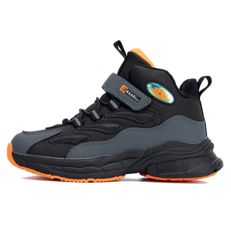 Kids Snow Boots Winter Leather Waterproof Plush Warm Cotton Shoes Boys Girls Non-slip Sneakers