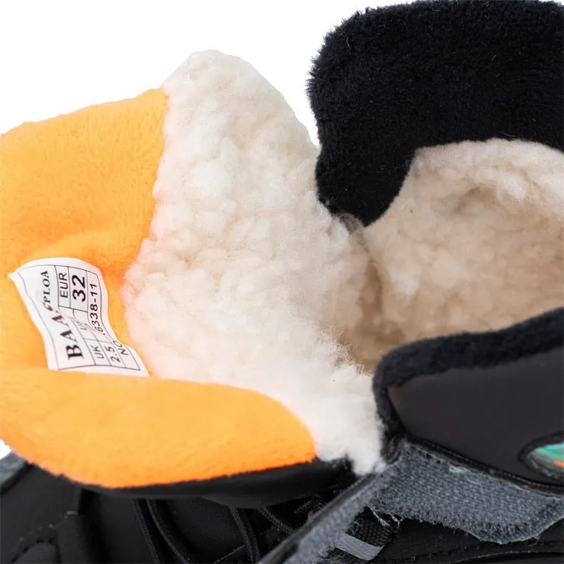 Kids Snow Boots Winter Leather Waterproof Plush Warm Cotton Shoes Boys Girls Non-slip Sneakers