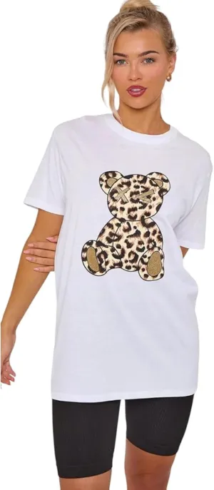 Leopard Teddy Graphic Oversized Baggy T-Shirt Top
