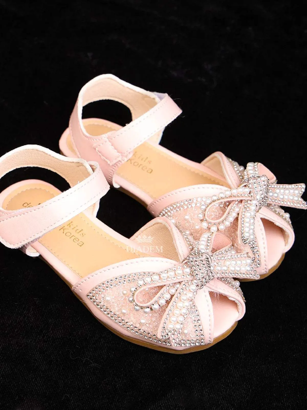 Light Pink Ballerinas Adorned with Beads and Stones with attached Bow for Girls